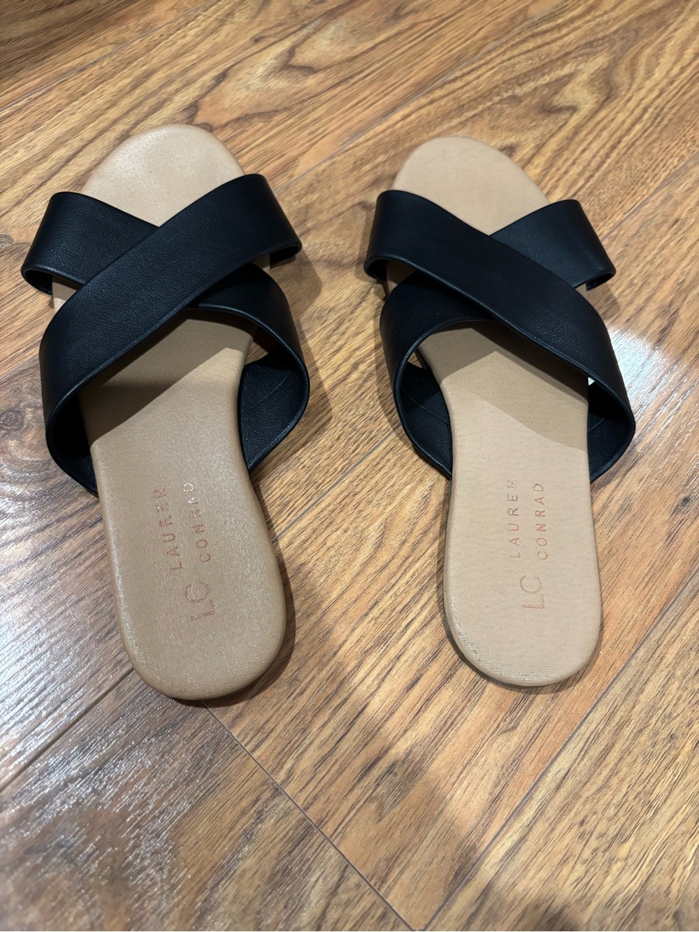 LC Lauren Conrad Black Crossband Slide Sandals - Picture 3 of 4